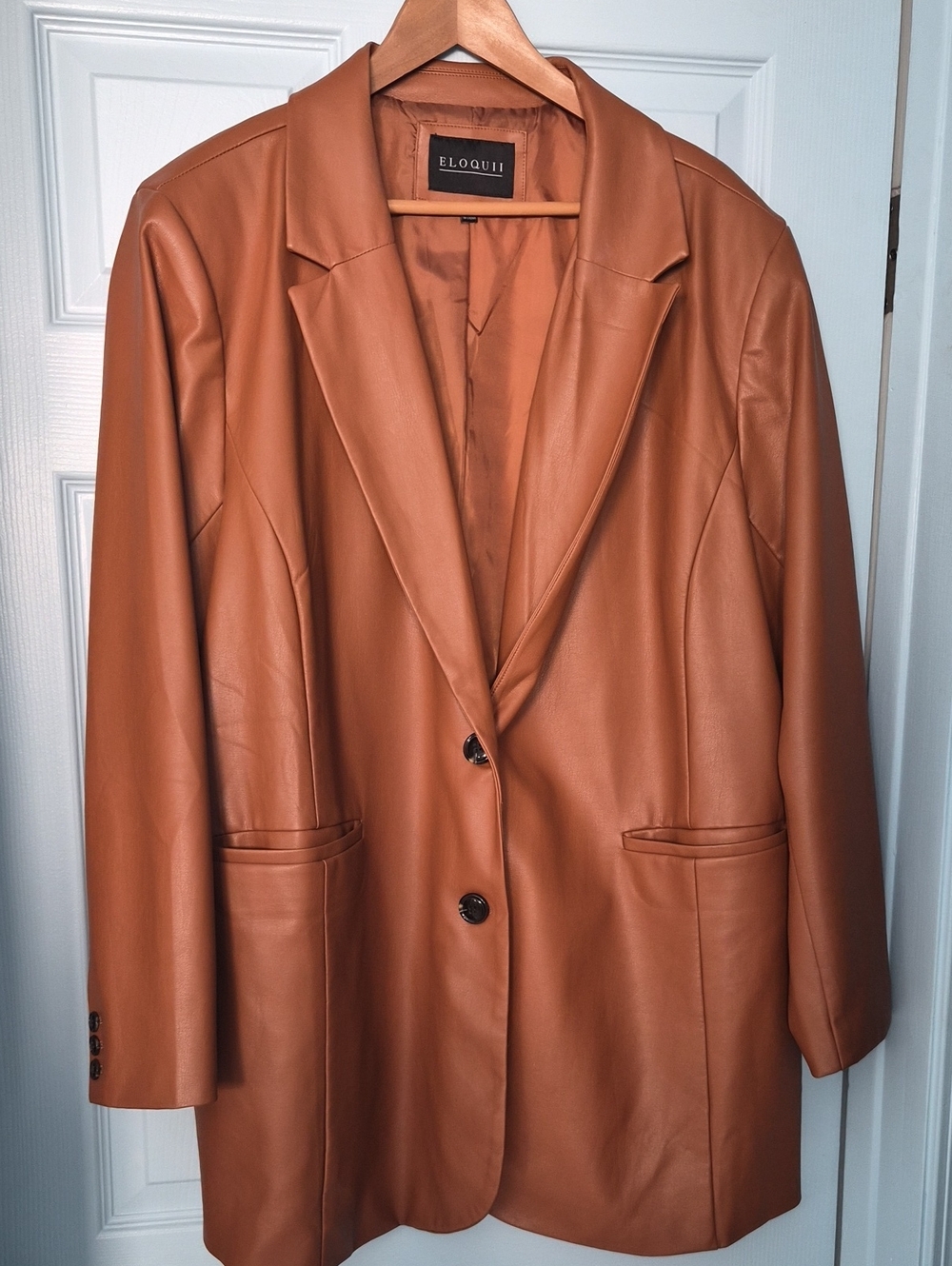 Eloquii Women's Vegan Leather Blazer Jacket - Cognac Brown